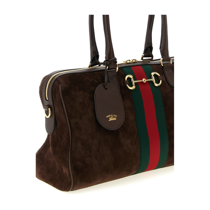 Borsetto Large Boston Bag in Dark Brown Suede