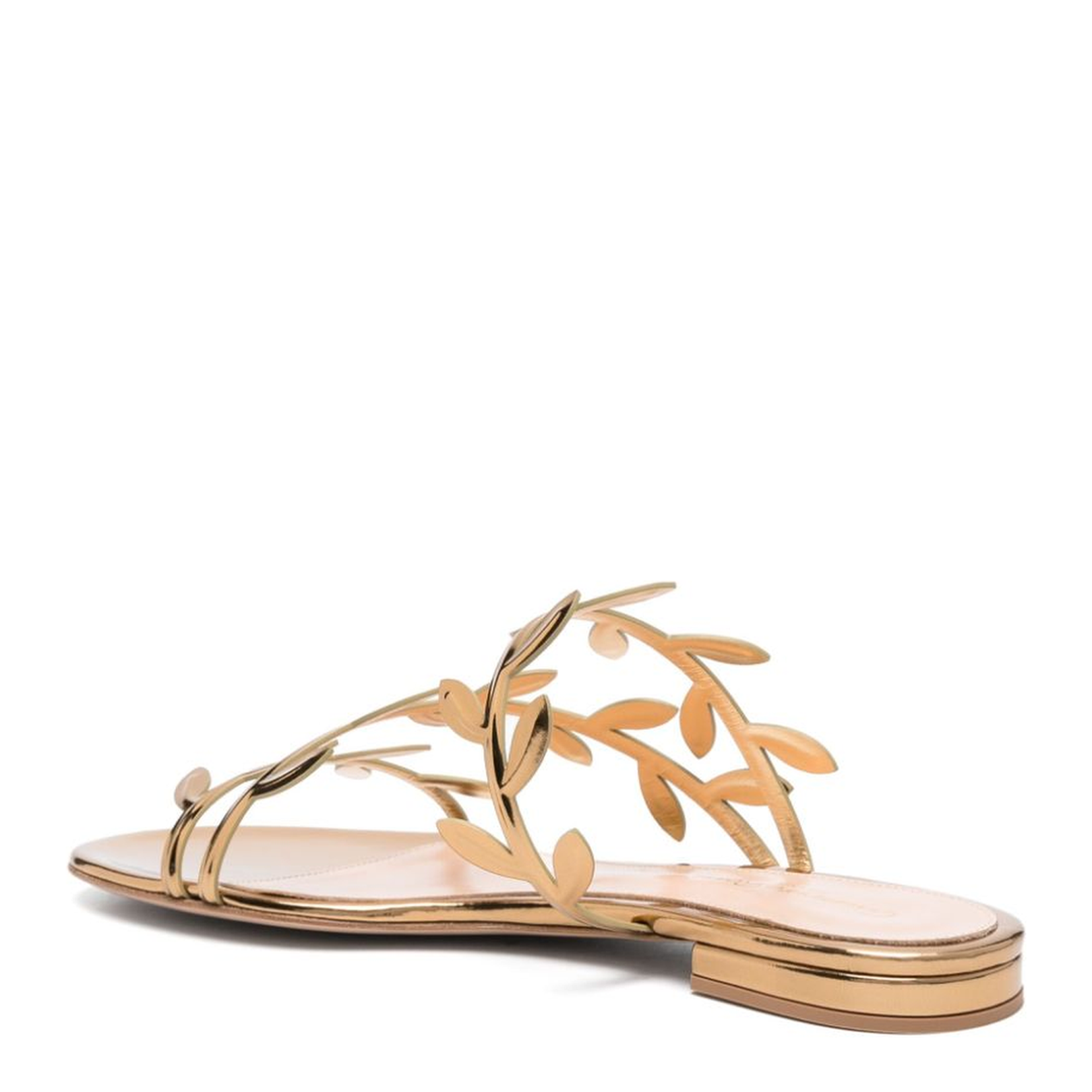 Gold-Tone Leaf Motif Flat Sandals