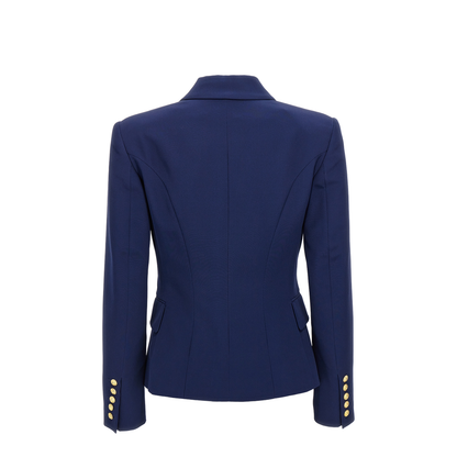 Double-Breasted Jacket in Blue Grain de Poudre Wool