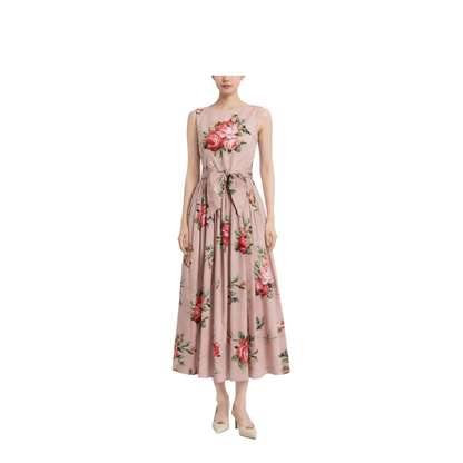 Rose Bouquet-Print Cotton Dress