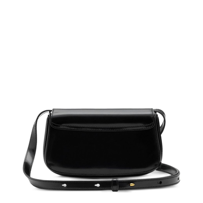 Black Glazed Leather Small Crossbody Bag
