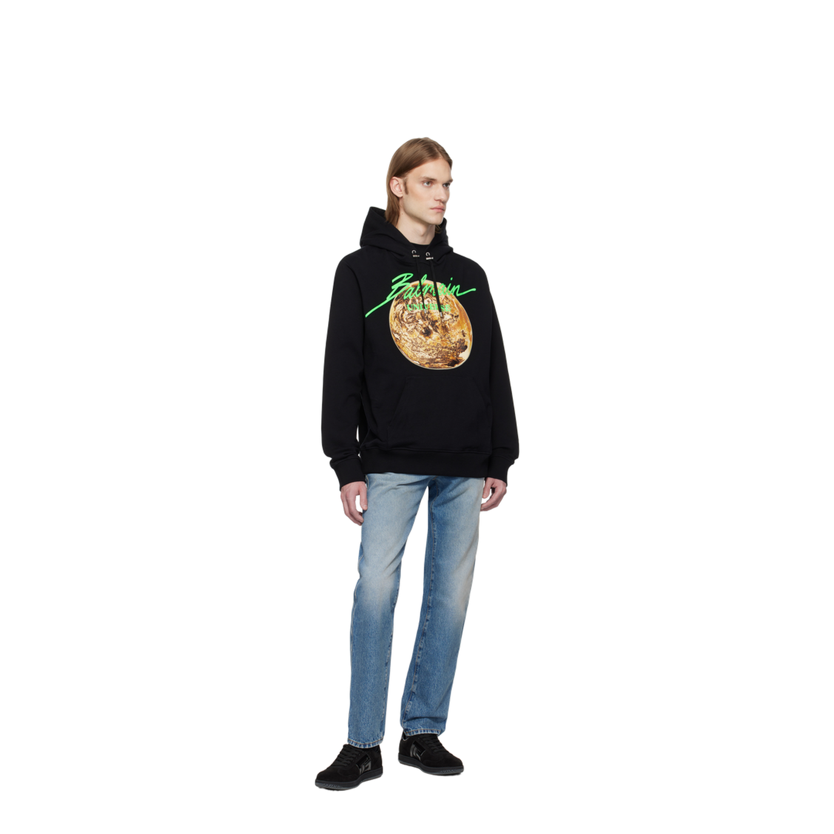 Printed Universe Logo and Planet Hoodie Black