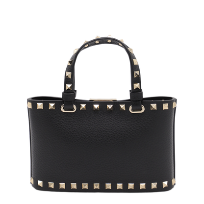 Rockstud Mini Calfskin Shopping Bag - Black