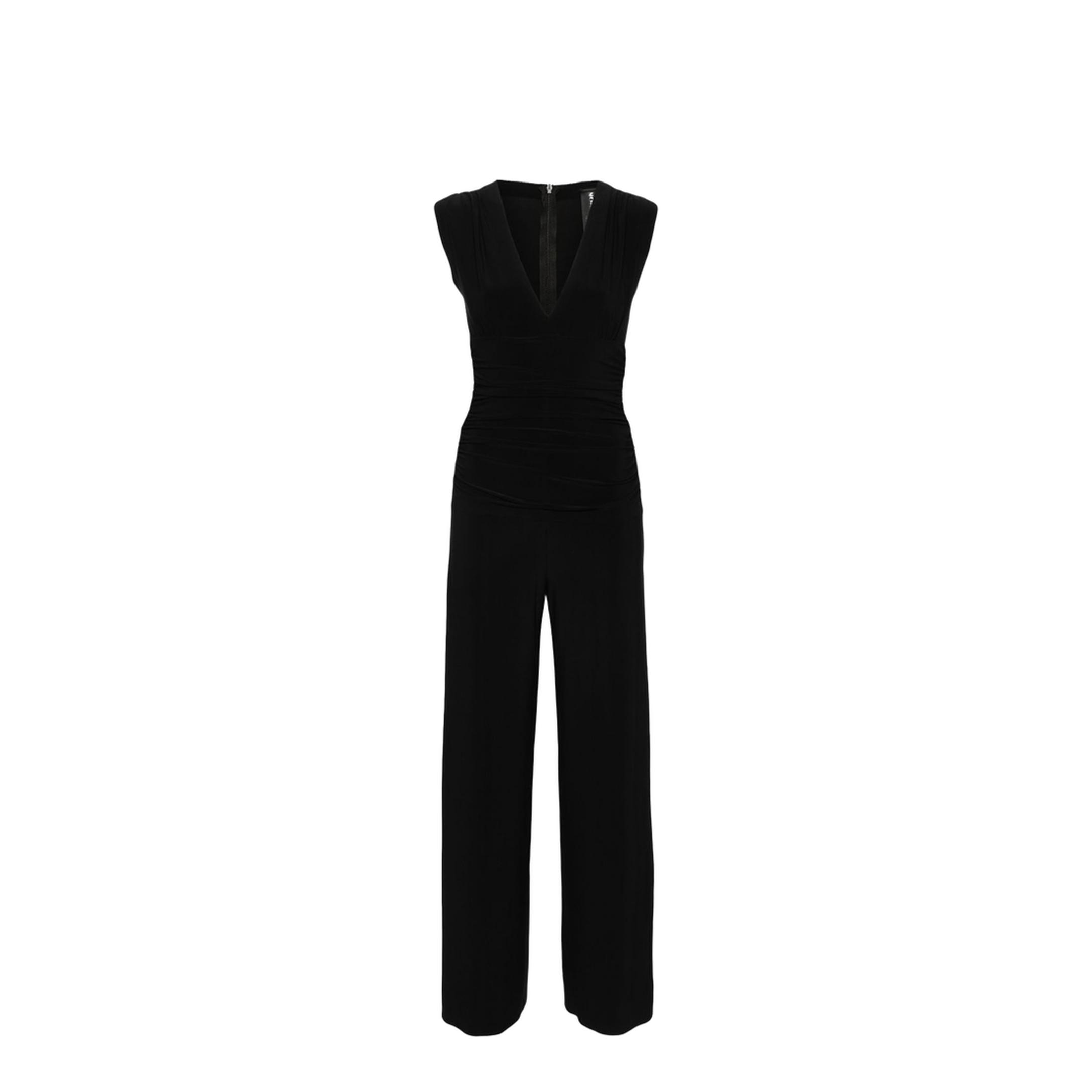Sleeveless V-Neck Shirred Waist Jumpsuit
