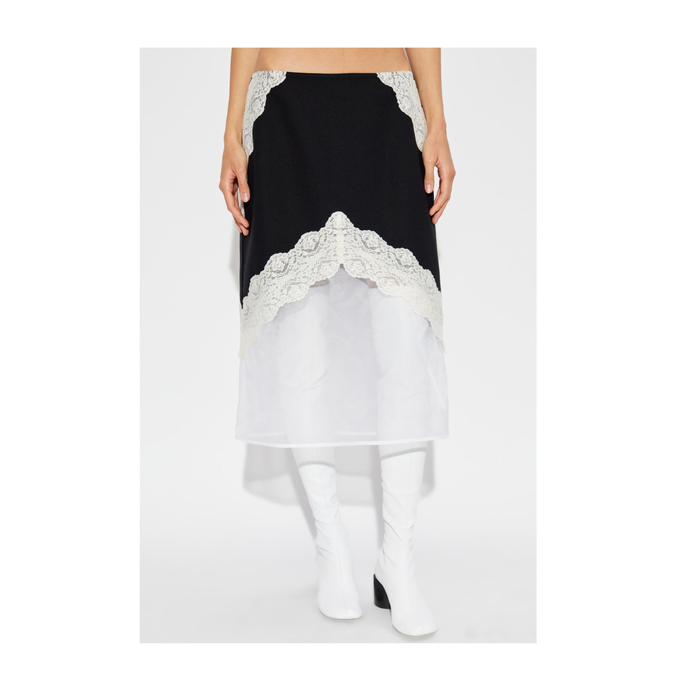 Organza Lace Wool Skirt - Black
