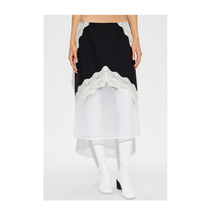 Organza Lace Wool Skirt - Black