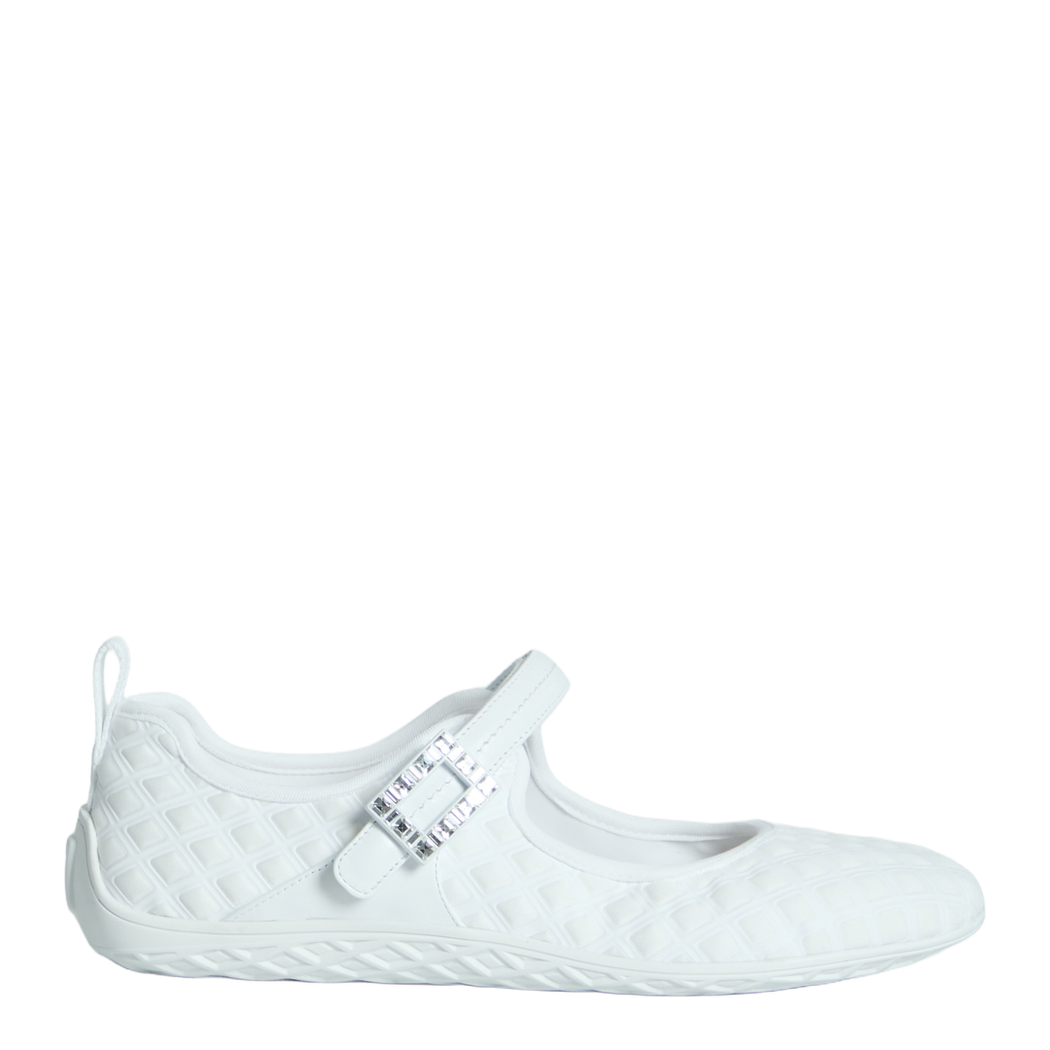 Low Ballerina Flats with Fabric Strap in White