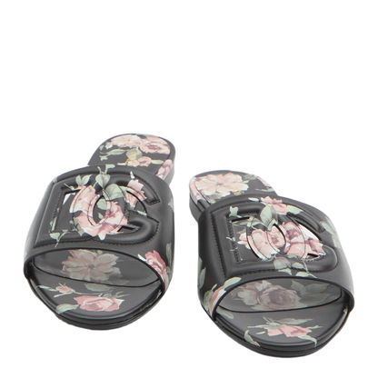 Black Slide Sandals with Cut Out Logo