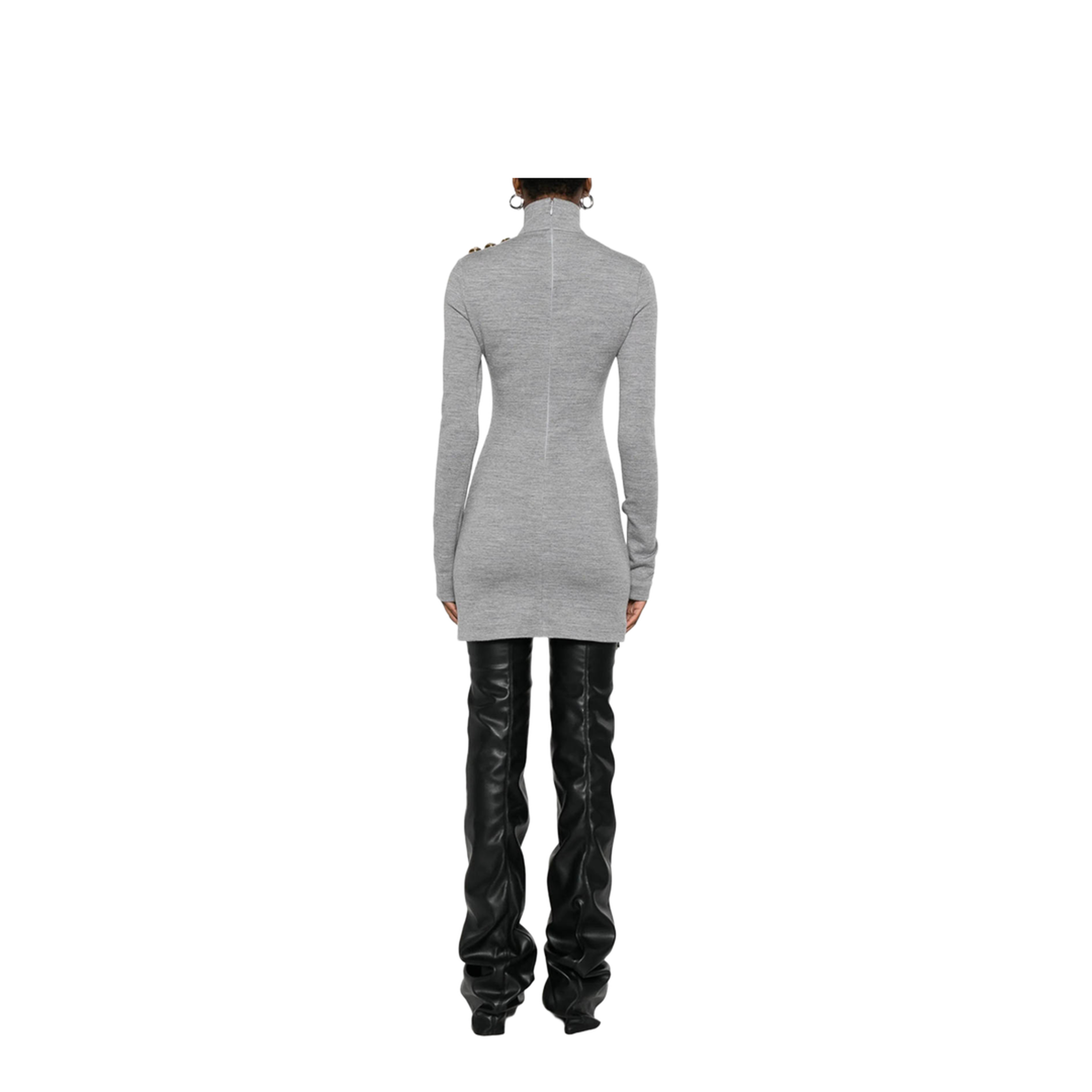 High-Neck Button Dress Grey