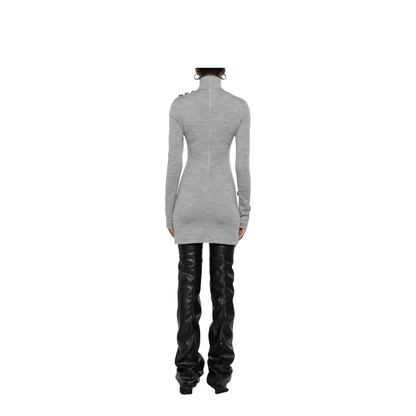 High-Neck Button Dress Grey