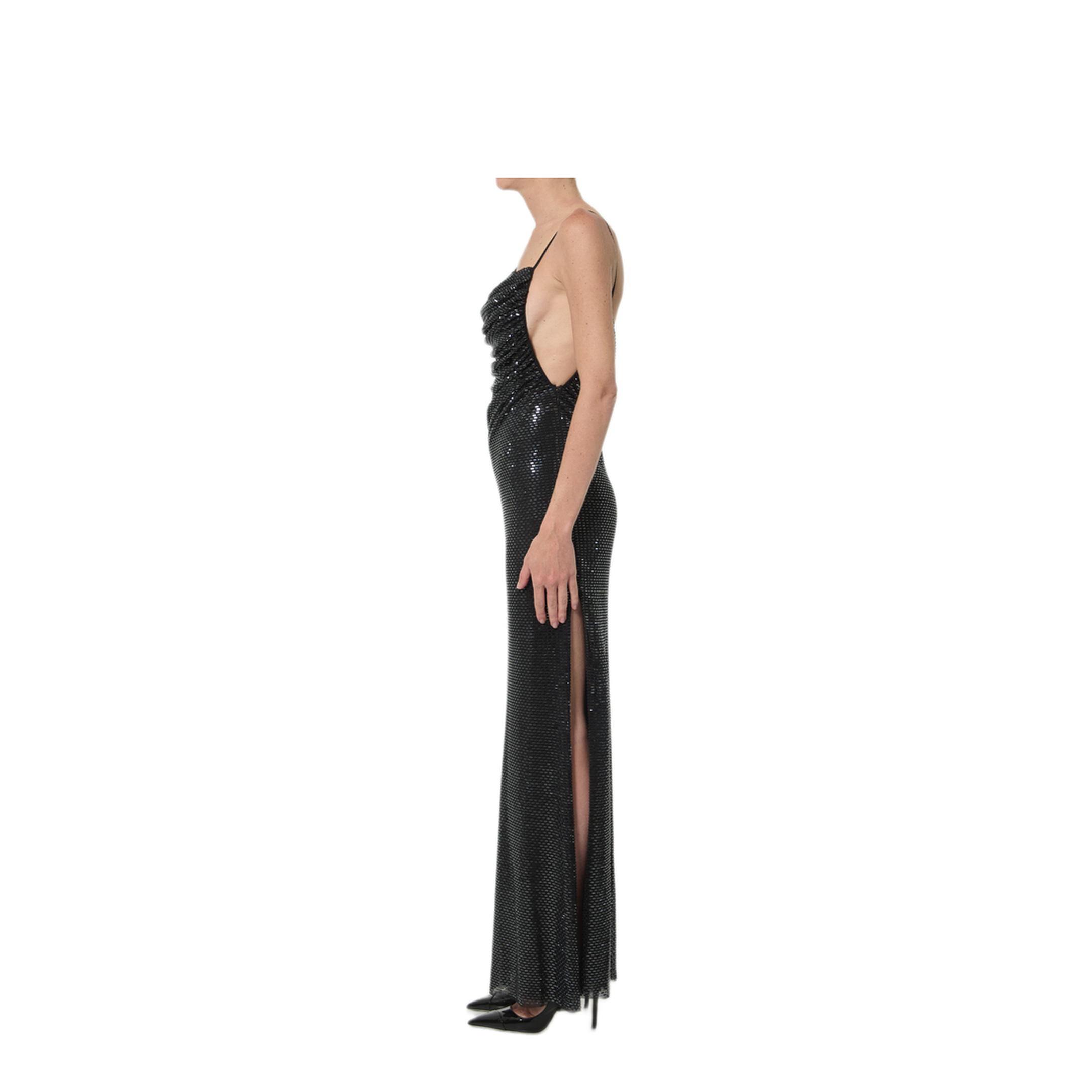 MAYFEYR - Self Portrait - Black Rhinestones Draped Maxi Dress - PF26041XB
