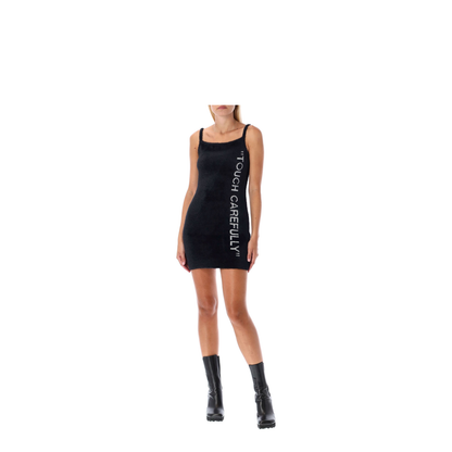 Fuzzy mini dress by . Dress featuring the slogan Touch Carefully, enriched by a fuzzy effec