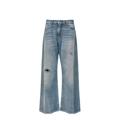 Wide-leg jeans with worn effect
