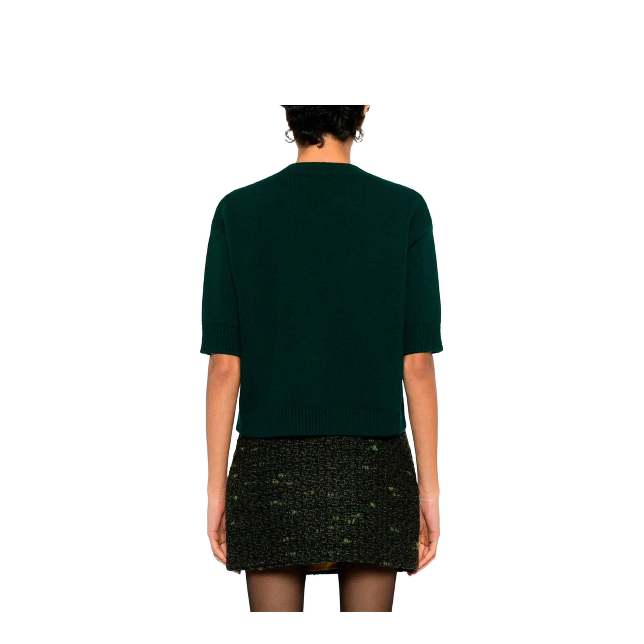 Soft Wool Top with Intarsia in Dark Green