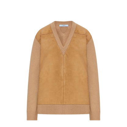 MAYFEYR - Prada - Suede-Panel V-Neck Wool Sweater - P24T2BSOOO173P