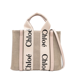 Woody Small Linen Canvas Tote Bag - Cement Pink