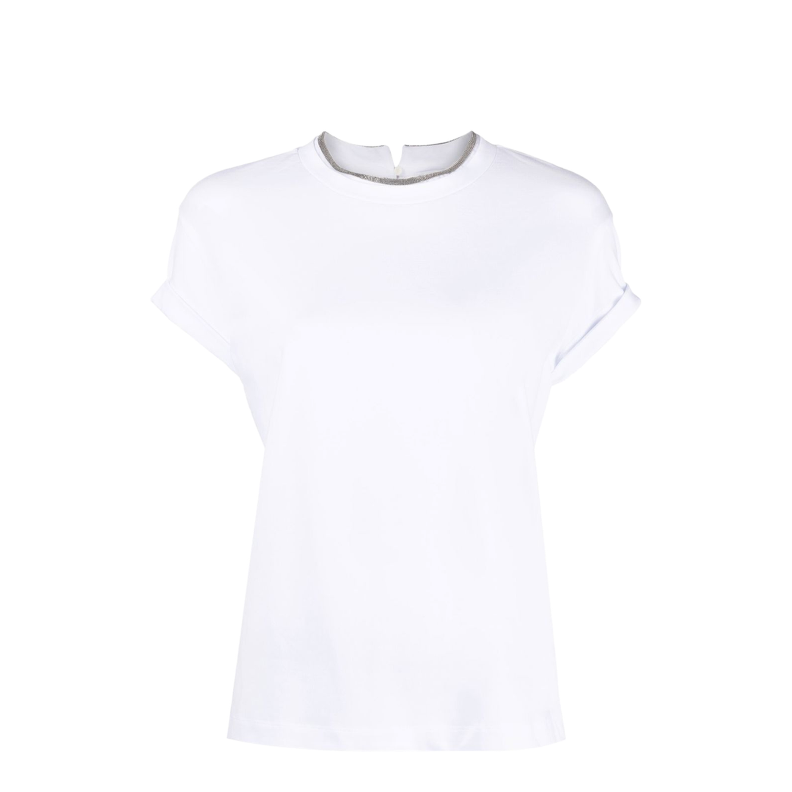 White Stretch-Cotton T-shirt with Chain-Link Detailing