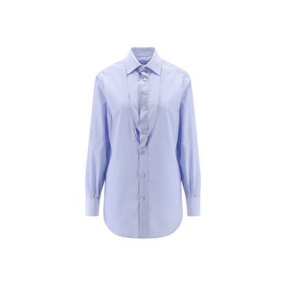 Light Blue Blouse with Folded Collar