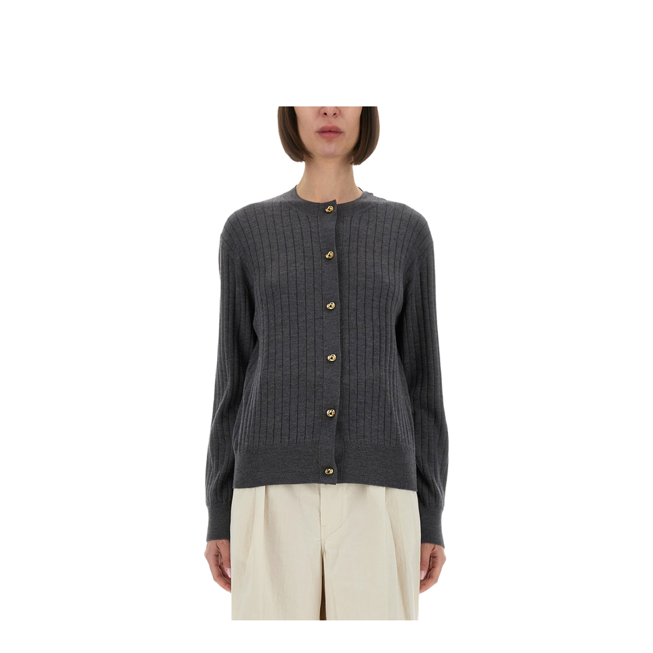Wool Rib Cardigan in Anthracite