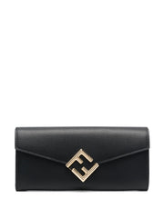 FF Diamonds Long Flap Wallet, Gold Hardware