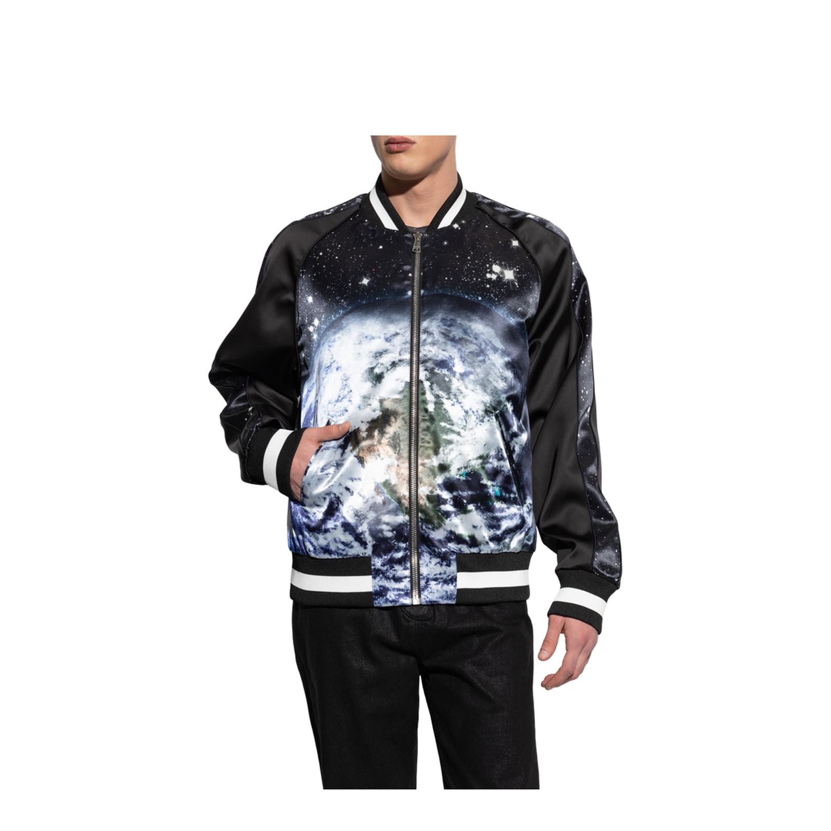 Printed Earth and Stars Bomber Jacket