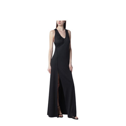 Long Black Jersey Dress with Slit