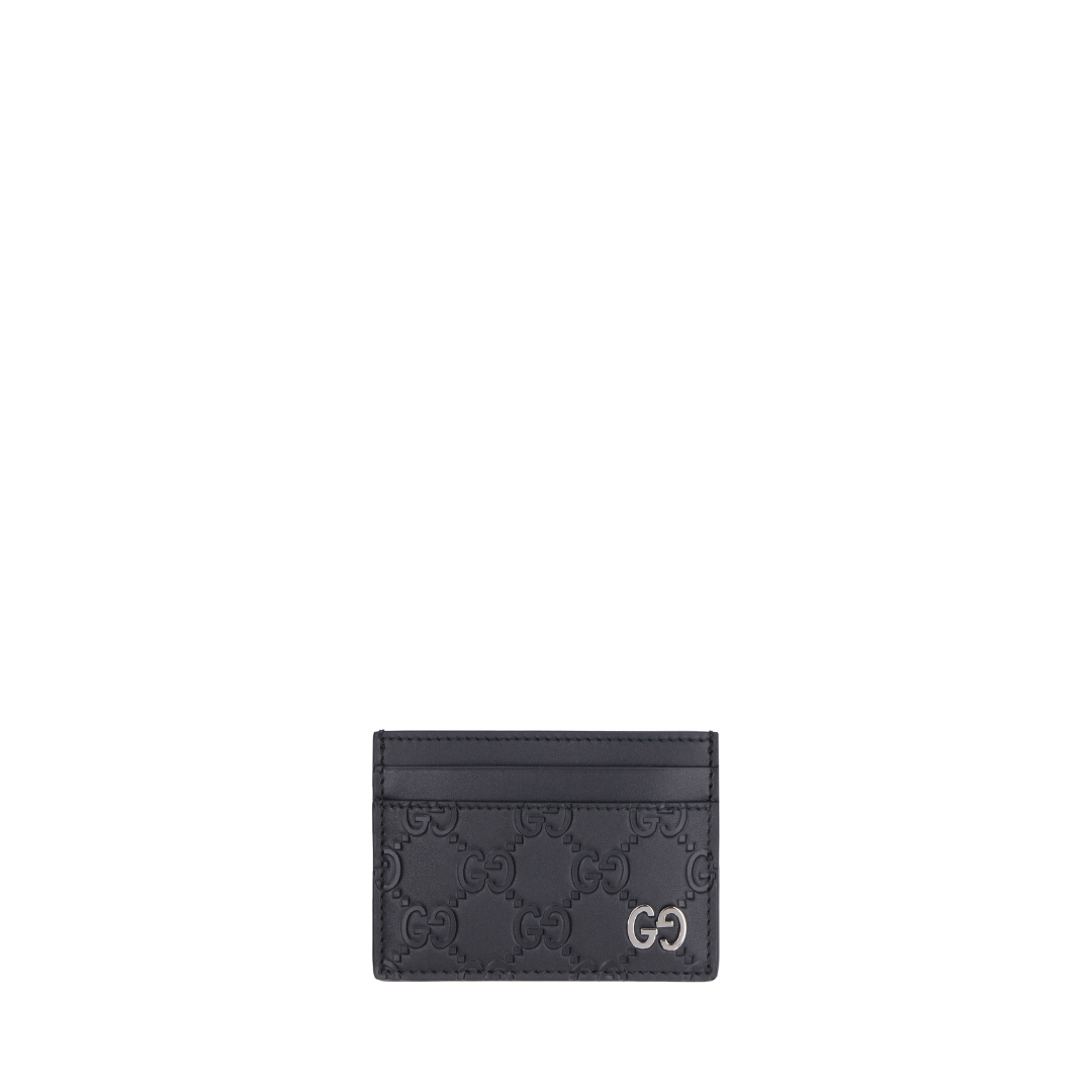 Black Gg Signature Leather Card Case