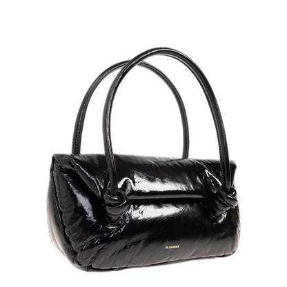 Knot Small Black Shoulder Bag With Laminated Logo In Patent Leather