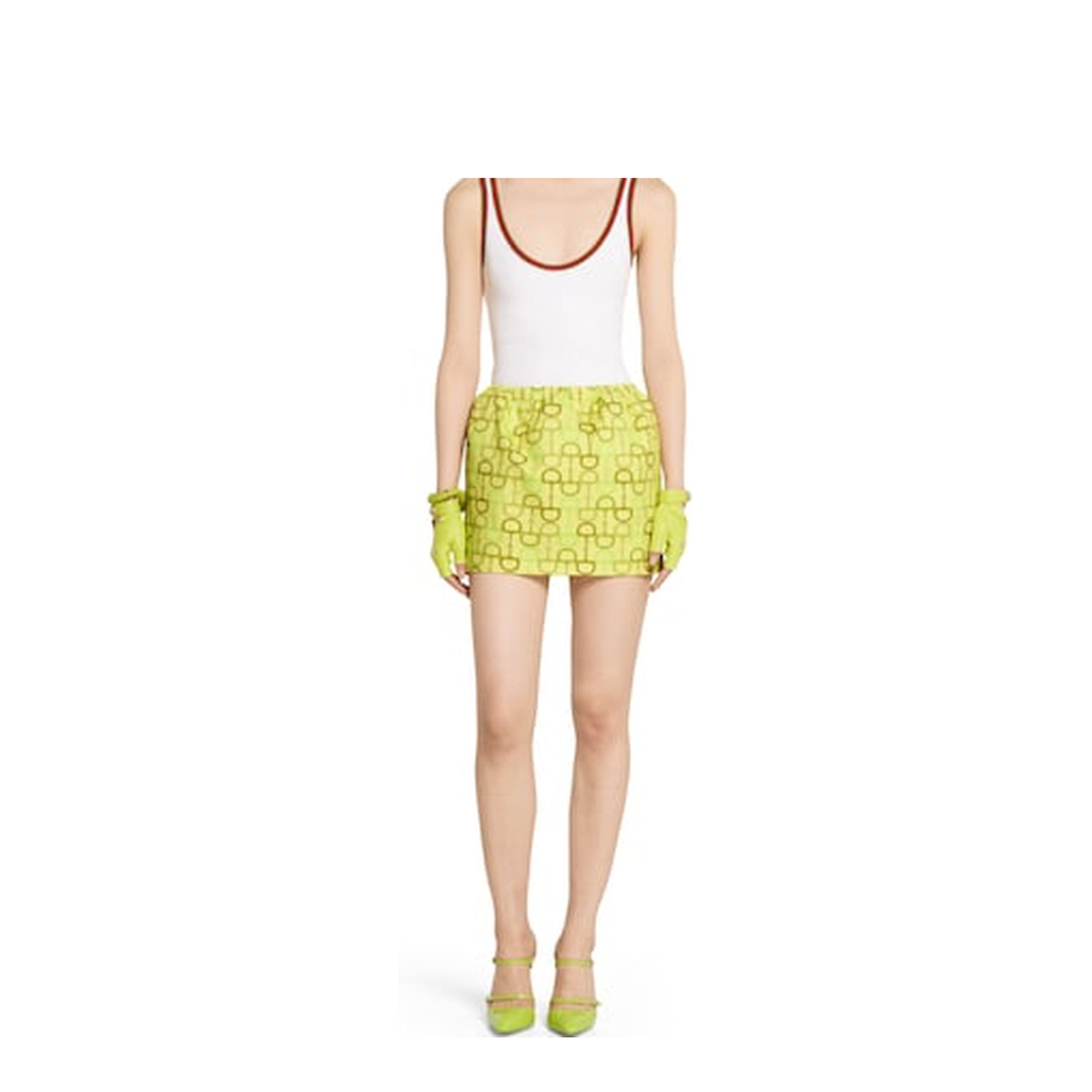 Printed Cotton Mini Skirt in Lime Green