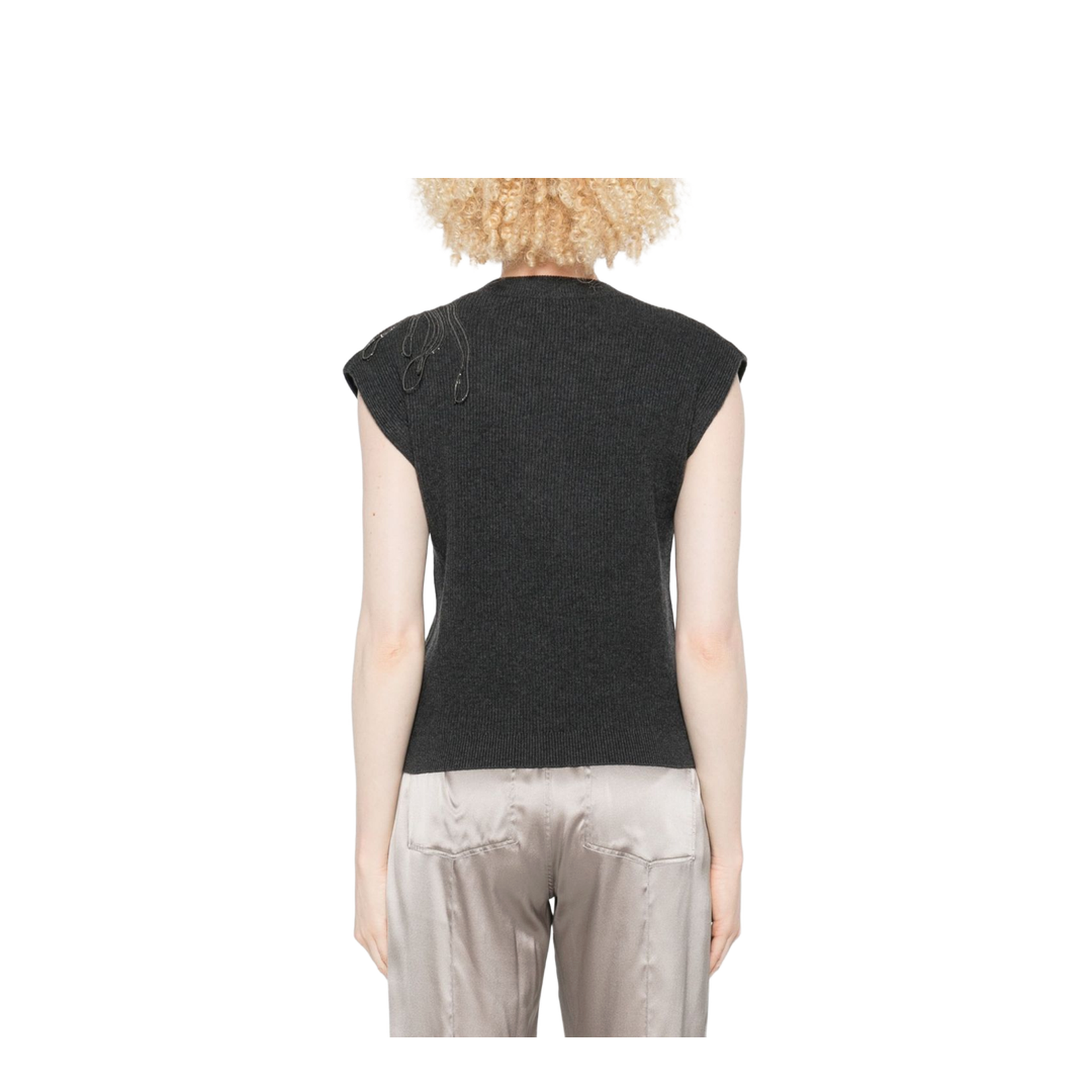 Dark Grey Ribbed Knit Sleeveless Top
