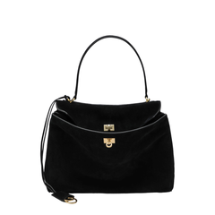 Rodeo Medium Suede & Smooth Calfskin Handbag - Black