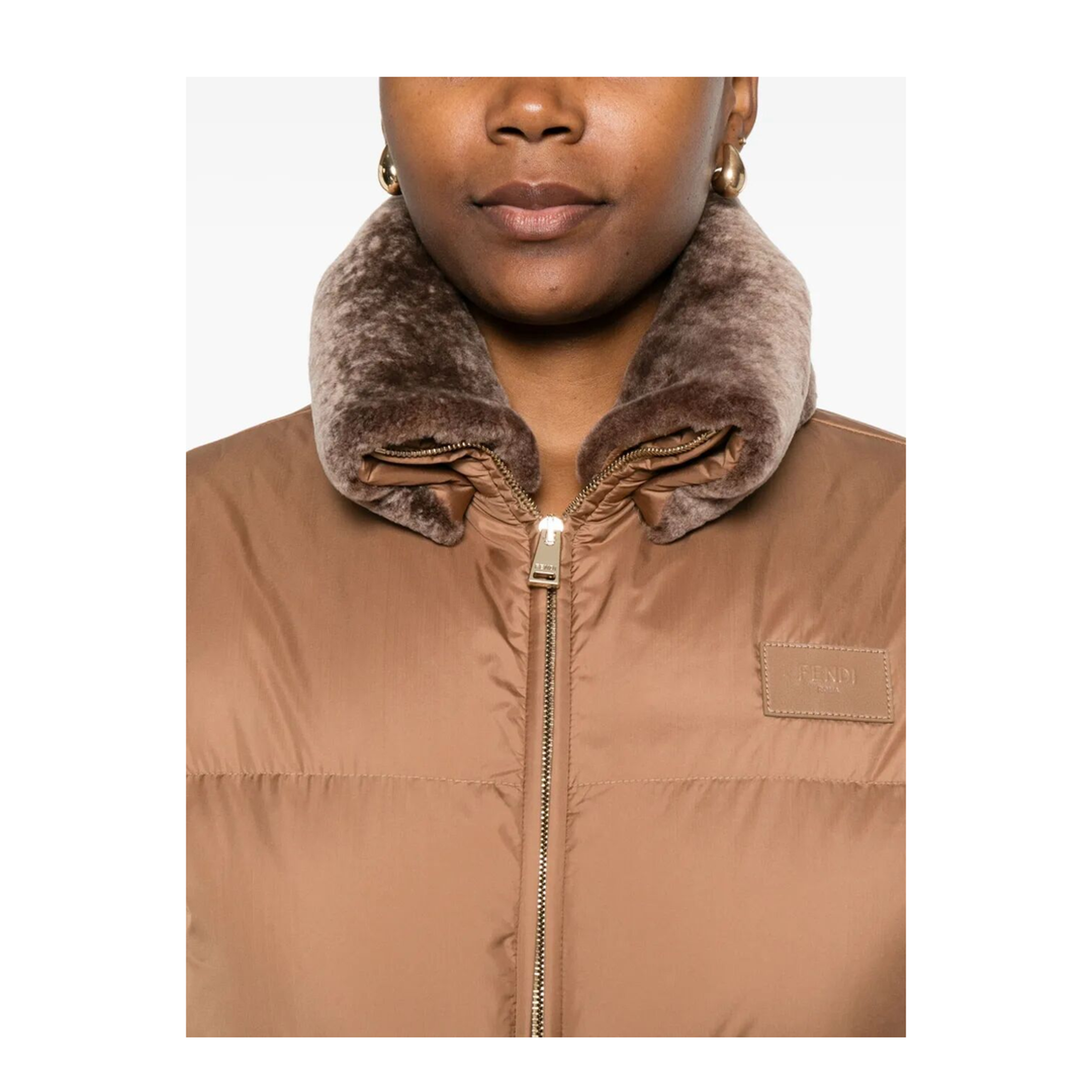 MAYFEYR - Fendi - Short Padded Down Jacket With Shearling Collar - FAN214AT8V