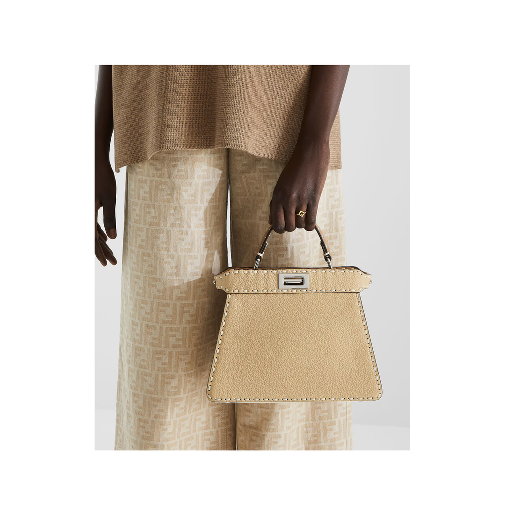 Peekaboo ISeeU Small Leather Top Handle Bags - Beige