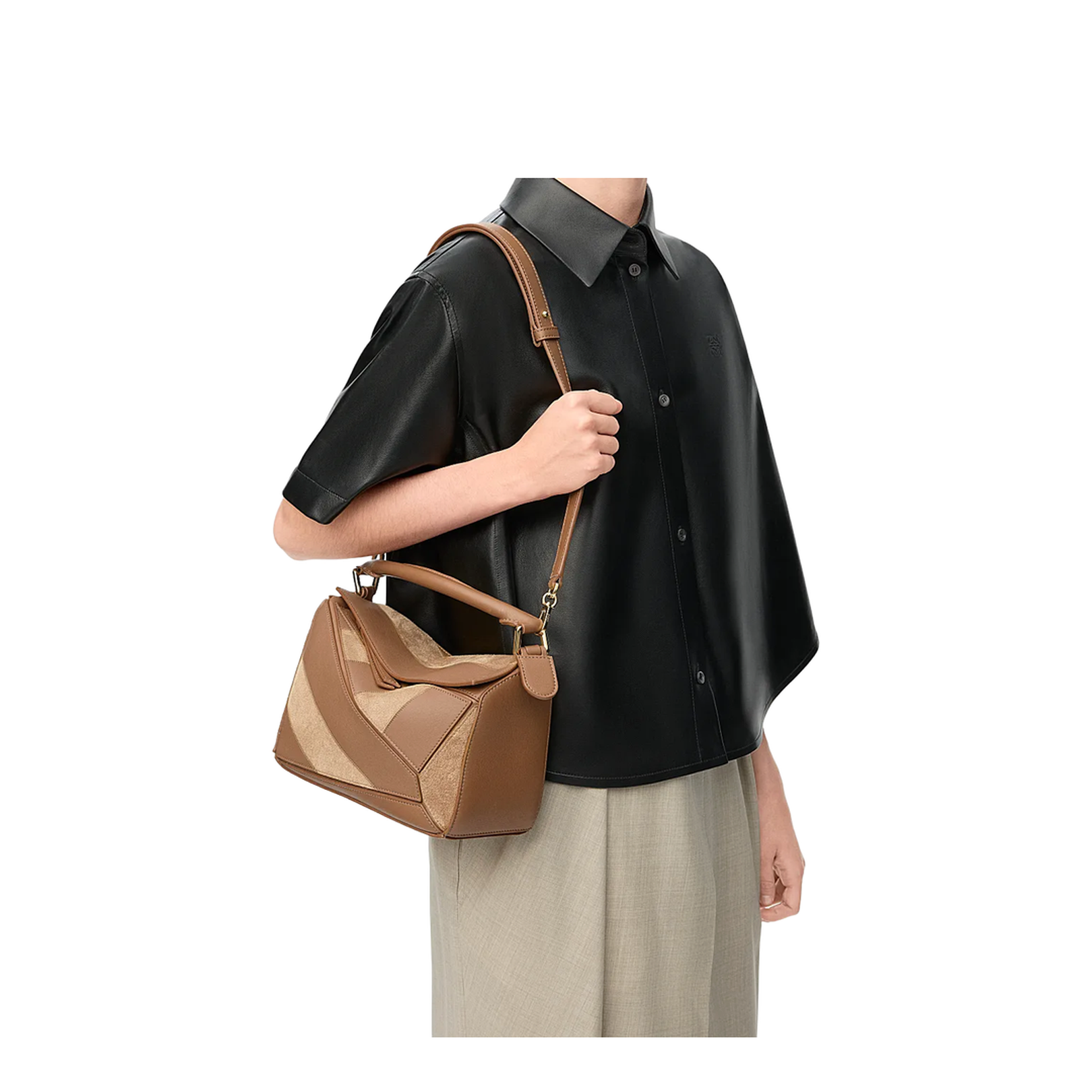 Small Puzzle Bag in Classic Calfskin and Suede Brown