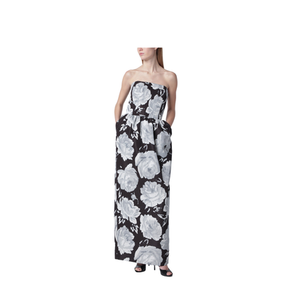 Long Bustier Dress in Mesh with Floral Print