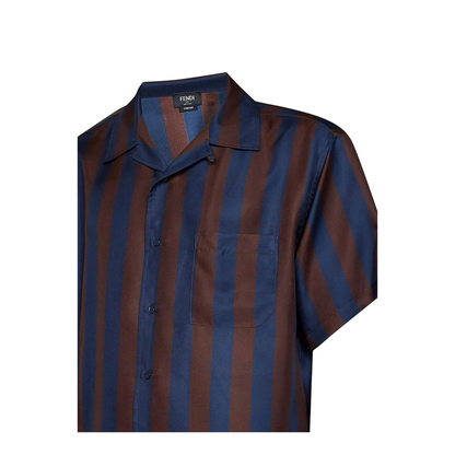 MAYFEYR - Fendi - Brown And Navy Blue Pequin Silk Shirt - FS1369AU6ZF1WXN