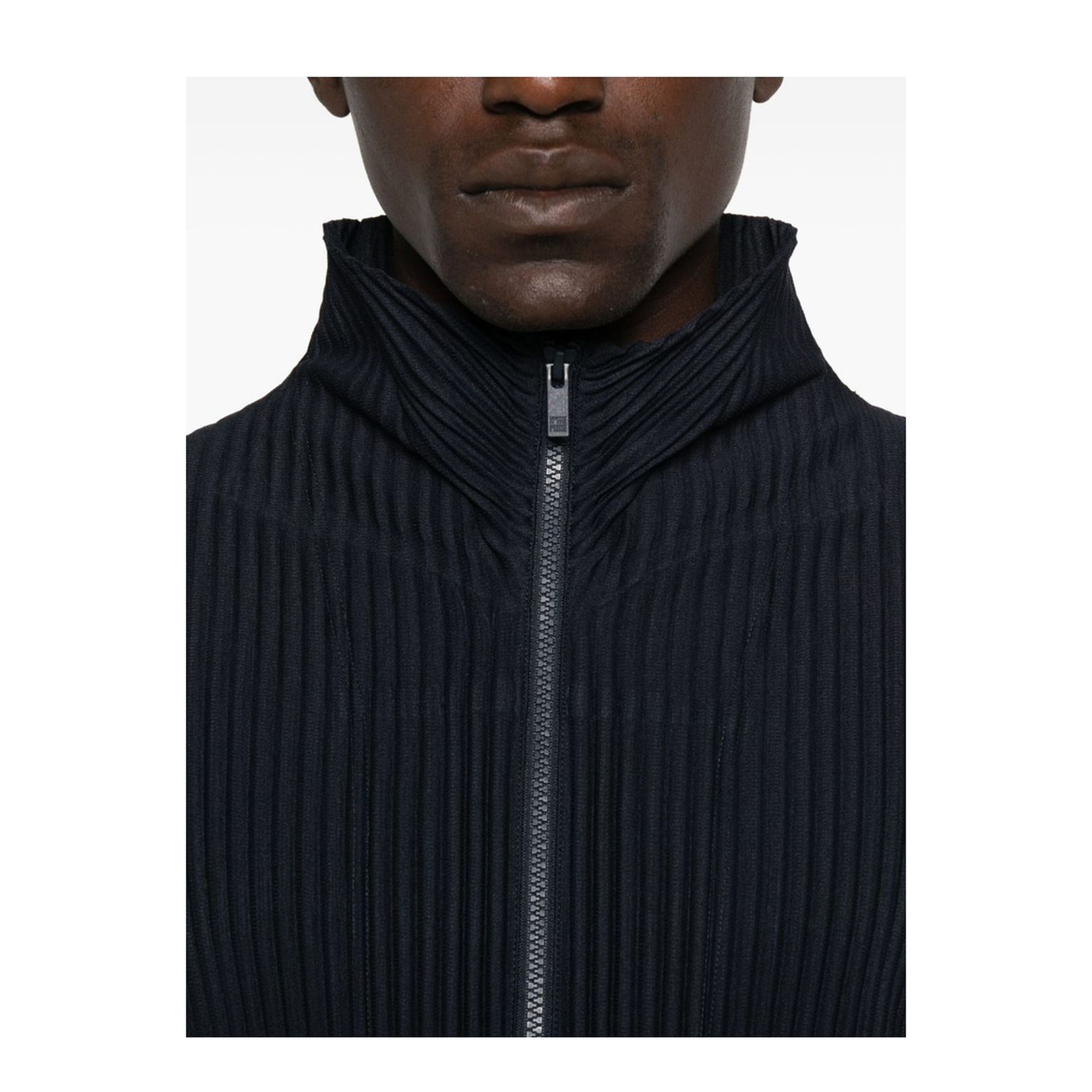 Pleated Texture Zip Fastening Stand Collar Regular Fit