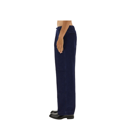 Washed Denim Pant with Embossed Label in Dark Blue