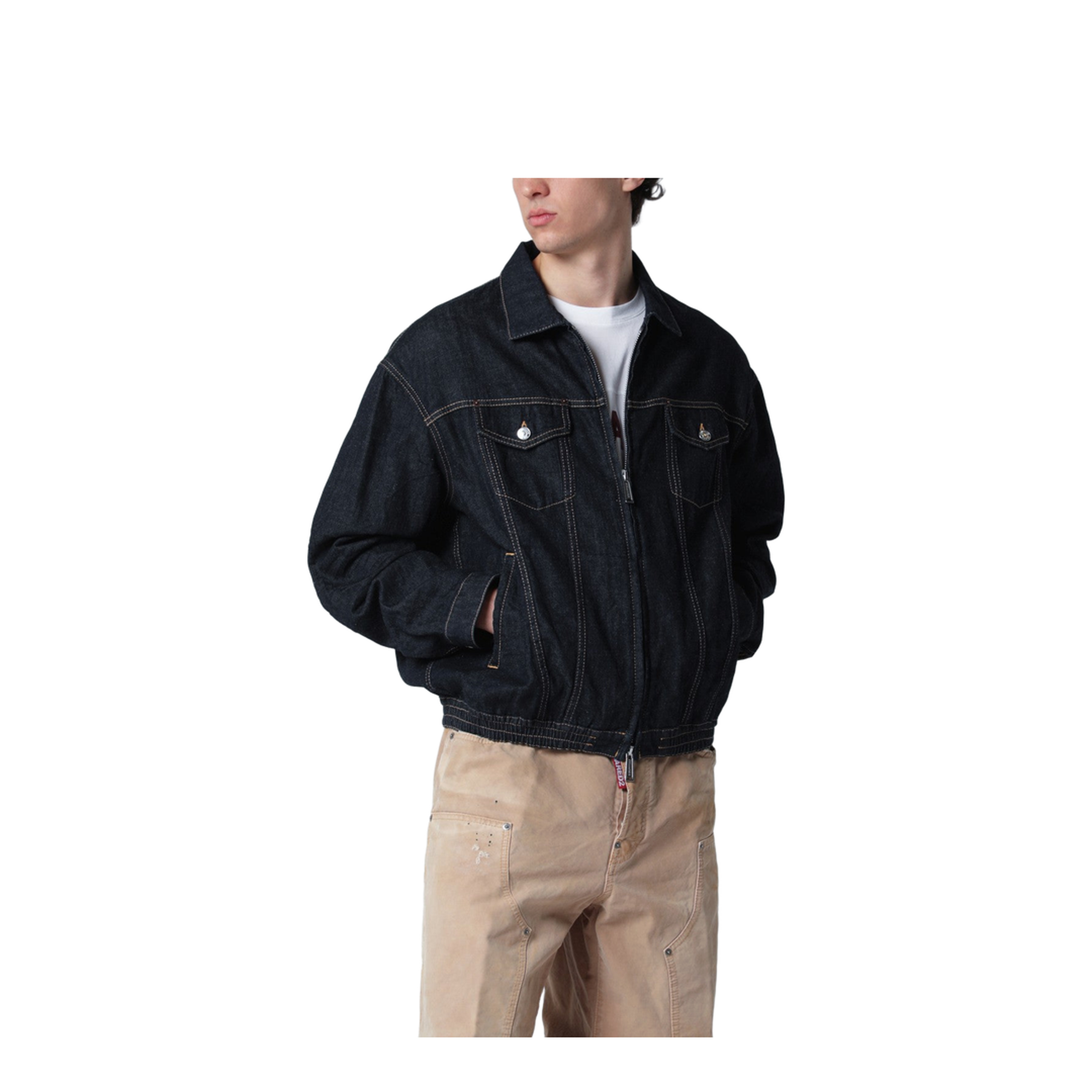 Navy Blue Zip-Up Denim Jacket