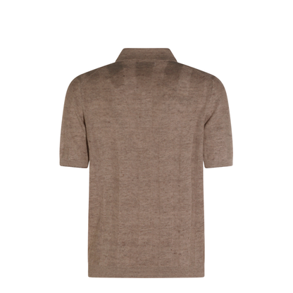 Ribbed Button Polo Shirt Brown