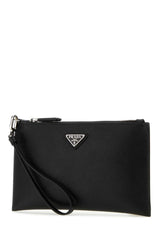 Saffiano Leather Clutch, Silver Hardware