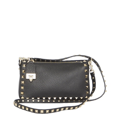 Rockstud Small Grainy Calfskin Crossbody Bag - Black