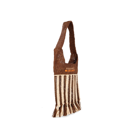 Praia Small Raffia Crossbody Bag - Natural/Brown Stripe