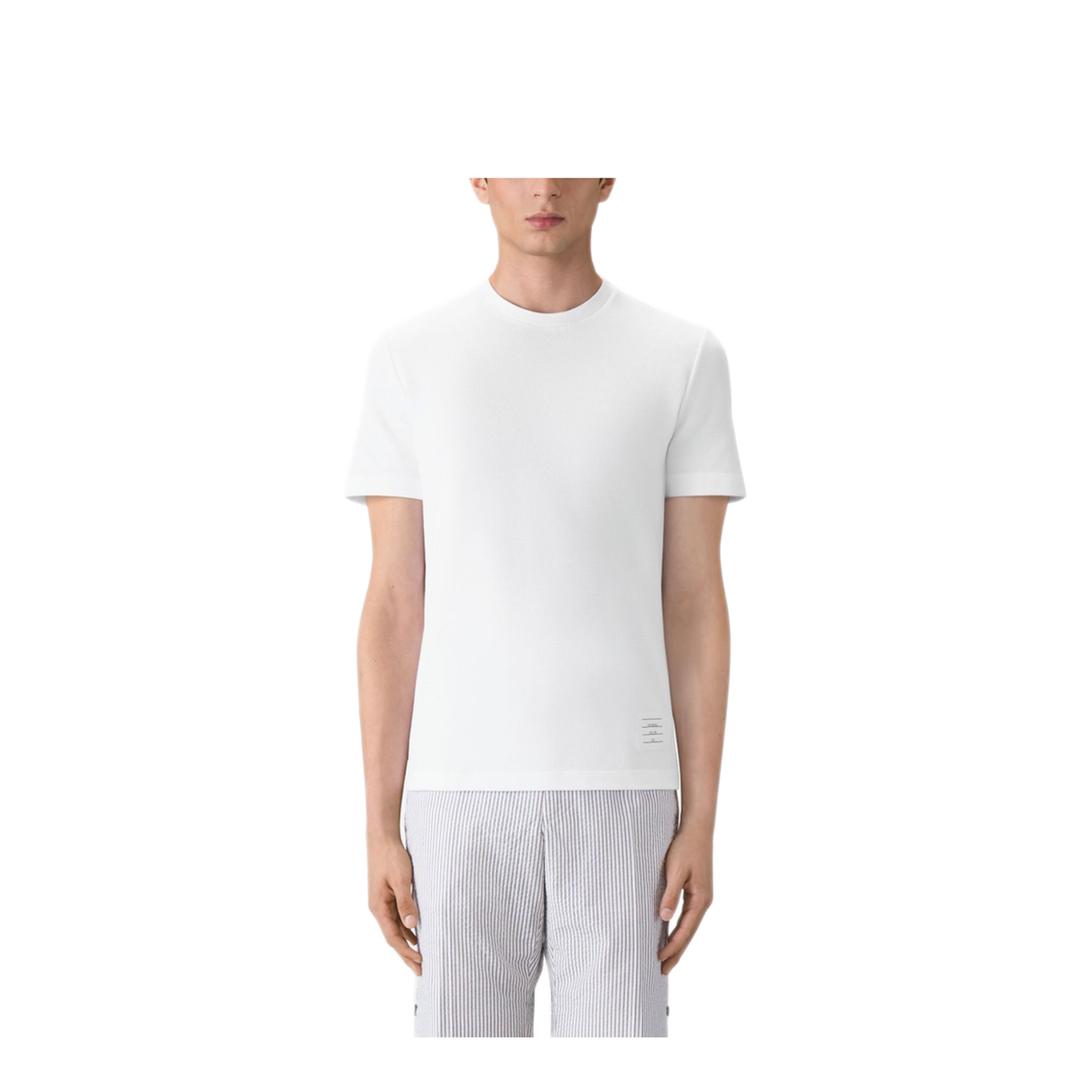 MAYFEYR - Thom Browne - Short Sleeve Tee With Engineered 4 Bar Stripe In Classic Pique - MJS123A00050100
