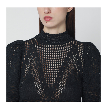 Dahara Black Openwork Knit Top