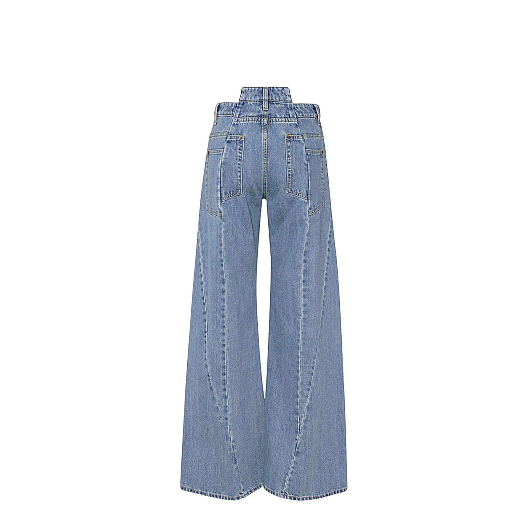 Blue Denim Regular-waisted Wide-leg Jeans