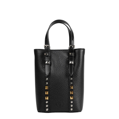 Rockstud Leather Mini Tote Bag - Black