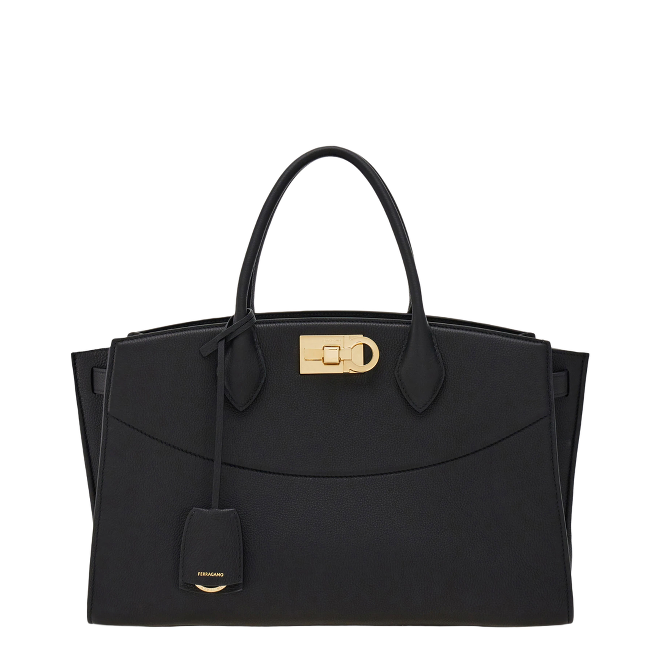 Ferragamo Studio Soft Bag (Large) Hammered Calfskin Top-Handle Bag - Nero