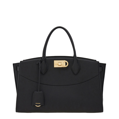 Ferragamo Studio Soft Bag (Large) Hammered Calfskin Top-Handle Bag - Nero