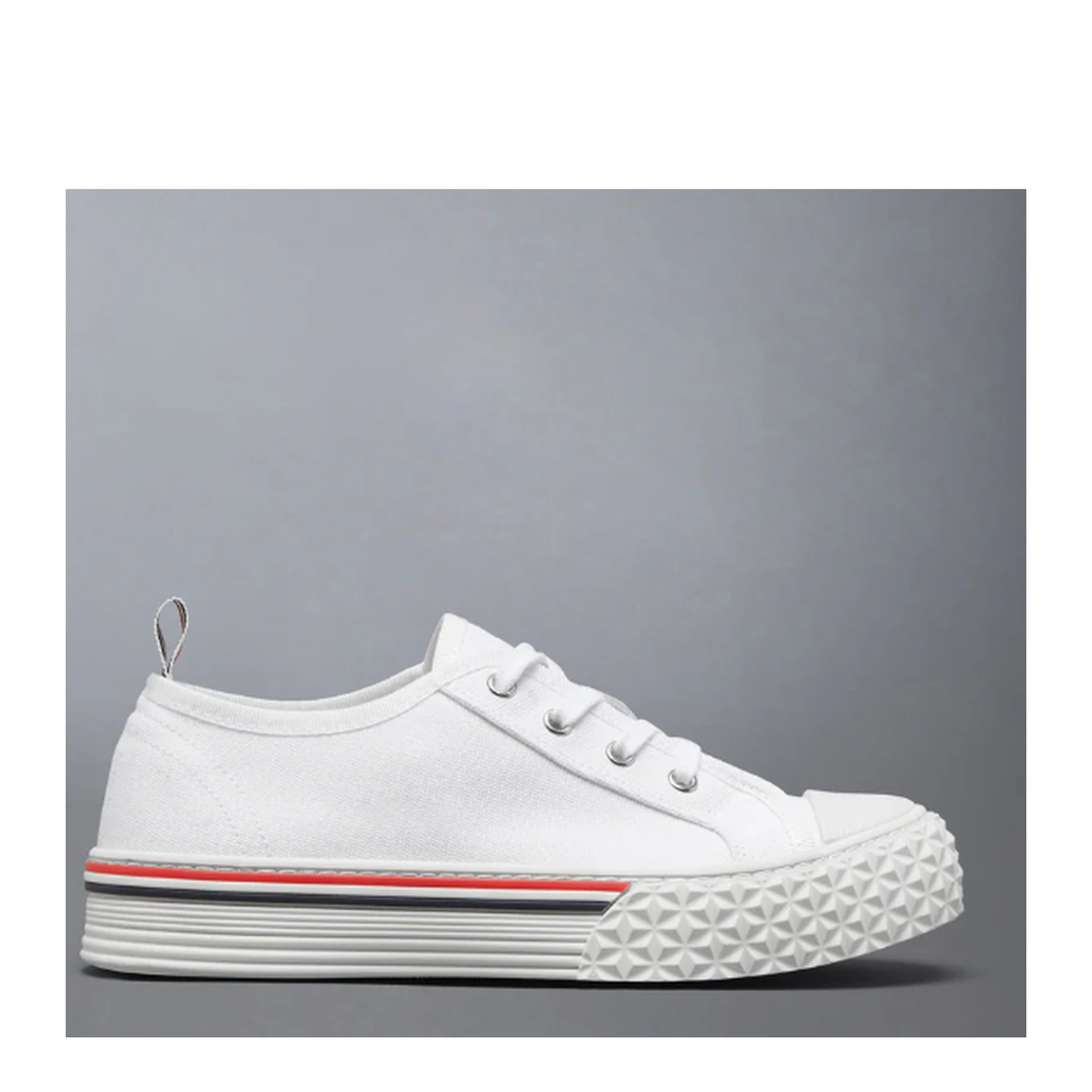 MAYFEYR - Thom Browne - Collegiate Low Top Trainer With Tartan Tread Sole In Organic Canvas - FFD125AF0102100